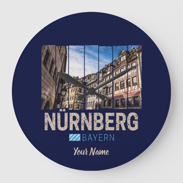 Nürnberg Vintag Bayern Deutschland Souvenir Große Wanduhr (Vorderseite)