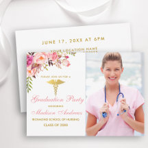 Nurora Pink Grad Party Einladung Gold