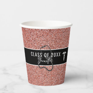 Nurse Abschluss Caduceus Rose Gold Glitzer Name Pappbecher