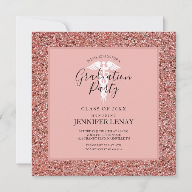 Nurse Abschluss Pink Rose Gold Medical Party Karte (Vorderseite)