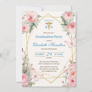 Nurse Abschluss RN Nursing Graduate Floral Einladung