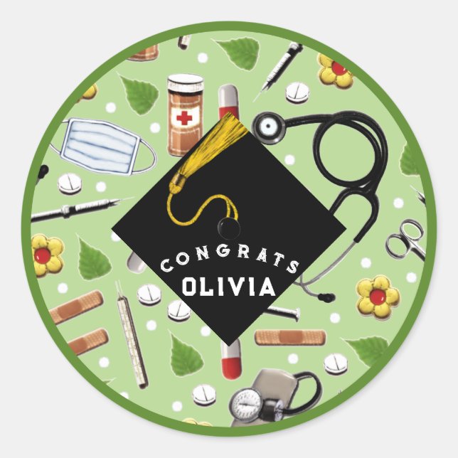 Nurse Abschluss Runder Aufkleber (Vorderseite)