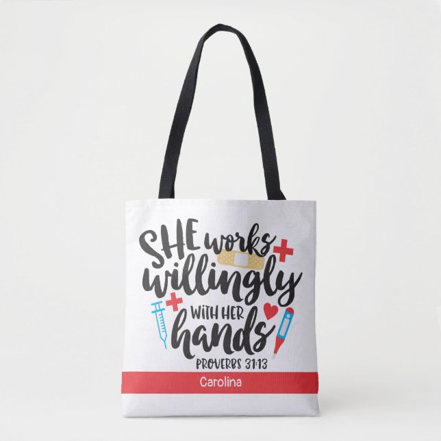 Nurse arbeitet bereitwillig ihre Handschrift Spric Tasche (Vorderseite)