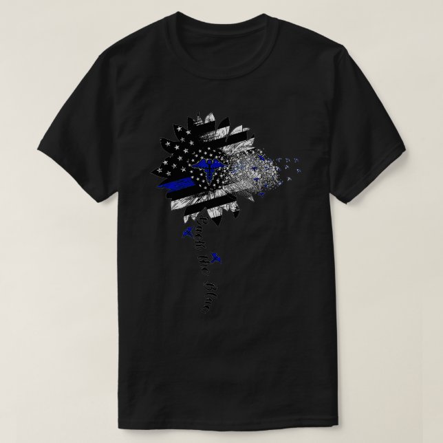 Nurse Back The Blue Sunflower American Flag Nursin T-Shirt (Design vorne)