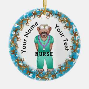 Nurse Bear rund Ornament