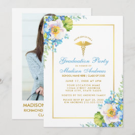 Nurse Blue Floral Grad Party Einladung B - Foto Zu