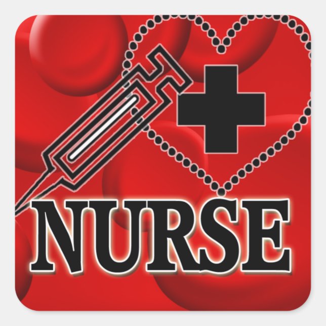 NURSE BLUTZELLEN SYRINGE HERZLOGO QUADRATISCHER AUFKLEBER (Vorderseite)