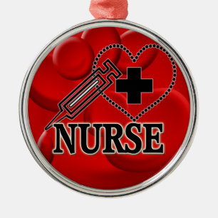 NURSE BLUTZELLEN SYRINGE HERZLOGO SILBERNES ORNAMENT