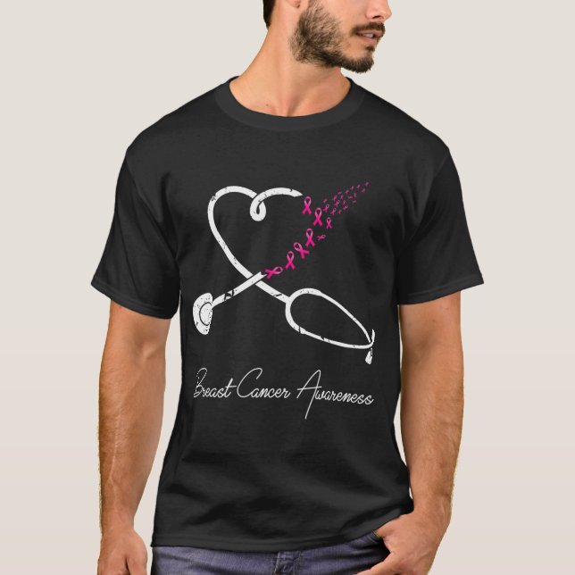 Nurse Brustkrebs Bewusstsein rosa Band T-Shirt (Vorderseite)