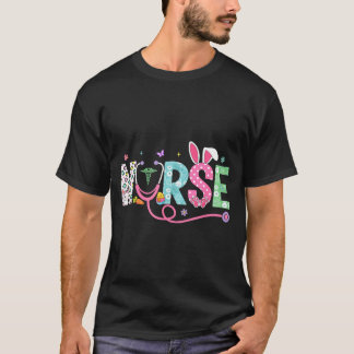 Nurse Bunny Ears Egg Stethoscope Easter Day Scrub T-Shirt