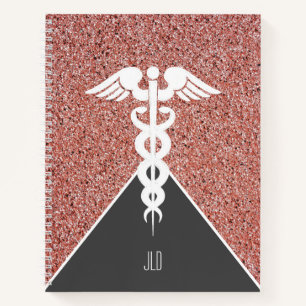 Nurse Caduceus Rose Gold Glitzer Mit Monogramm Notizbuch
