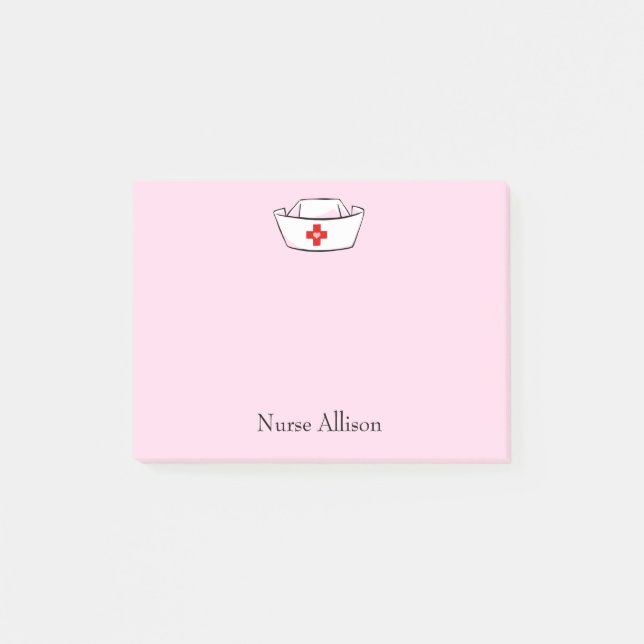 Nurse-Cap-Add-Name Rosa 4x3 Post-it Klebezettel (Vorderseite)