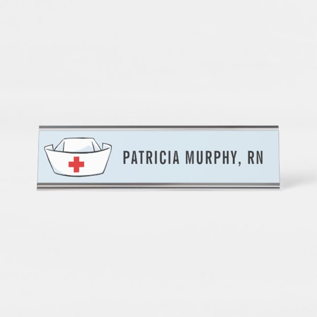 Nurse Cap RN Personalisiert Name Blau Schreibtischnamensplakette (Vorderseite )