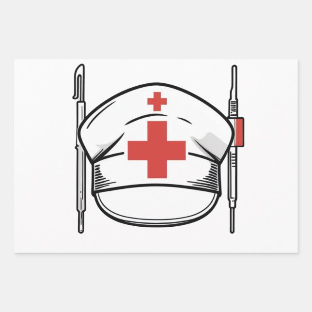 Nurse Cap with Red Cross and Medical Tools Design Geschenkpapier Set (Vorderseite)
