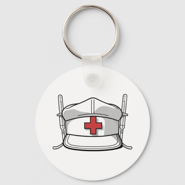 Nurse Cap with Red Cross and Medical Tools Design Schlüsselanhänger (Vorderseite)
