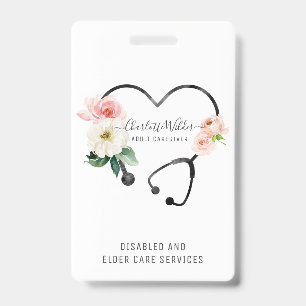 Nurse Caregiver Floral Stethoscope Ausweis