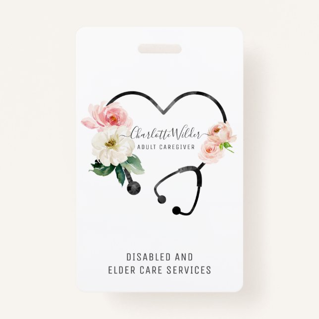 Nurse Caregiver Floral Stethoscope Ausweis (Vorderseite)