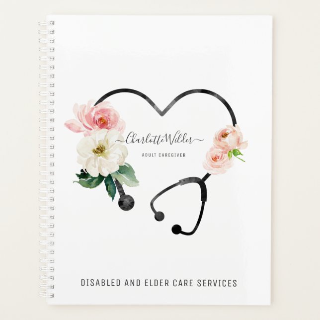 Nurse Caregiver Floral Stethoscope Planer (Vorderseite)