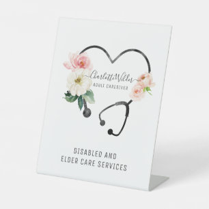 Nurse Caregiver Floral Stethoscope Sockelschild