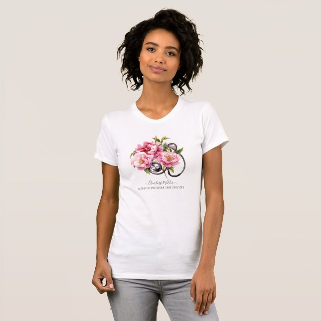 Nurse Caregiver Floral Stethoscope T-Shirt (Vorne ganz)