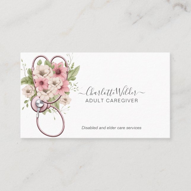 Nurse Caregiver Floral Stethoscope Visitenkarte (Vorderseite)