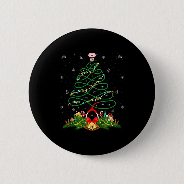 Nurse Christmas Scrub Tops Nursing Stethoscope Xma Button (Vorderseite)