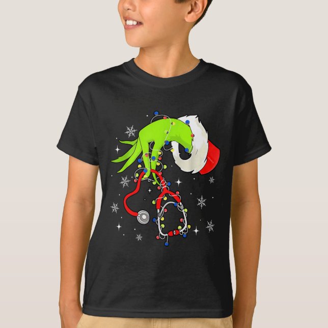 Nurse Christmas Stethoscope Nurses Xmas Pajamas Sa T-Shirt (Vorderseite)