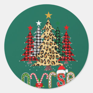 Nurse Christmas Tree Stethoscope RN LPN Scrub Nurs Runder Aufkleber
