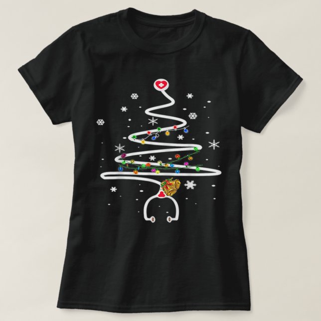 Nurse Christmas Tree Stethoscope RN LPN Scrub Nurs T-Shirt (Design vorne)