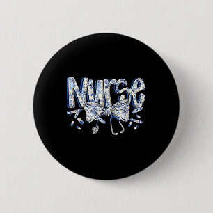 Nurse Coquette Bow Blue Stethoscope Pflege Medizin Button
