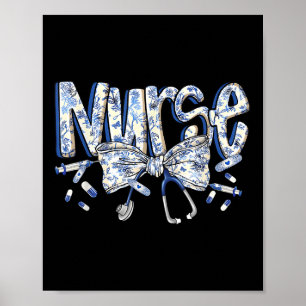 Nurse Coquette Bow Blue Stethoscope Pflege Medizin Poster