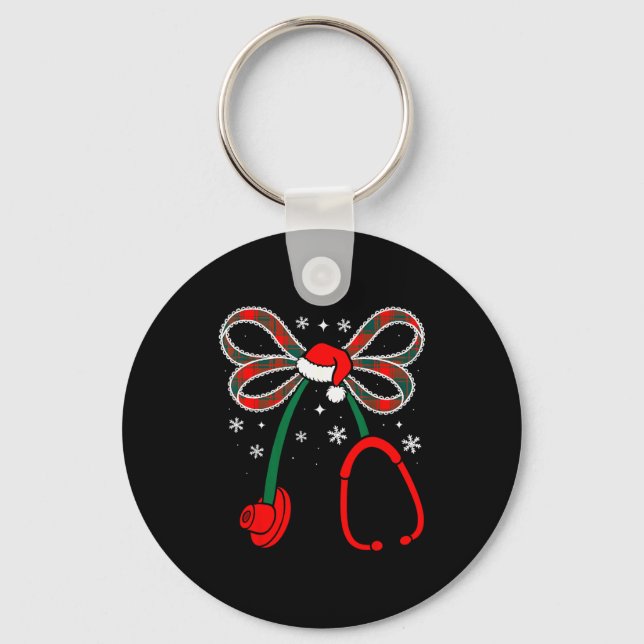 Nurse Coquette Bow Stethoscope Nursing Xmas Pjs Ch Schlüsselanhänger (Vorderseite)