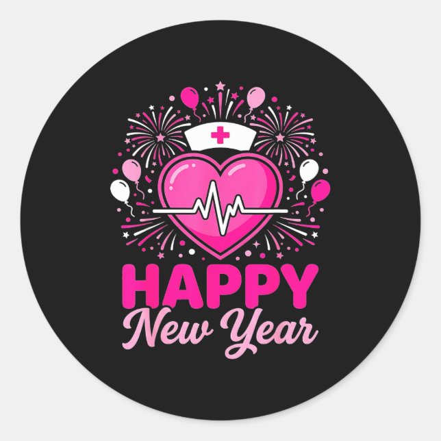 Nurse Crew Heartbeat Nye Countdown Party Year Happ Runder Aufkleber (Vorderseite)