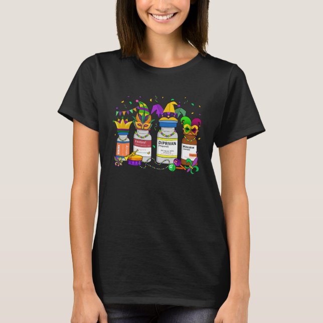 Nurse Crew Mardi Gras Mask Beads Jester Hat Nursin T-Shirt (Vorderseite)