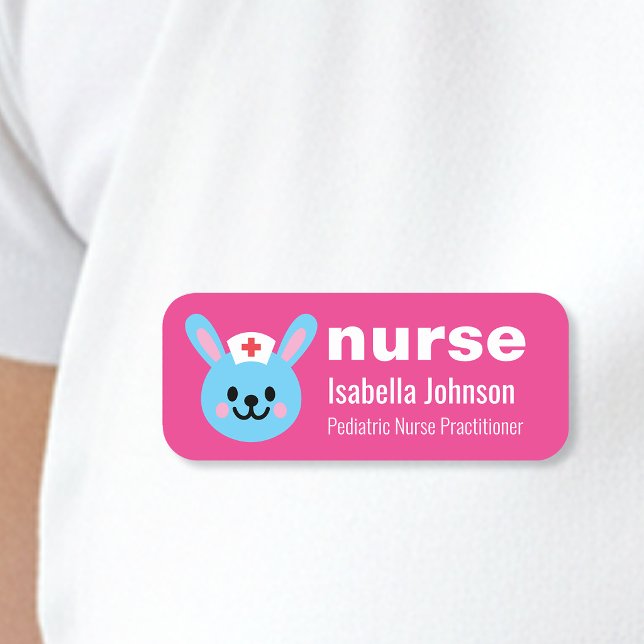 Nurse Custom Name Cute Rabbit Pink Namensschild (Von Creator hochgeladen)