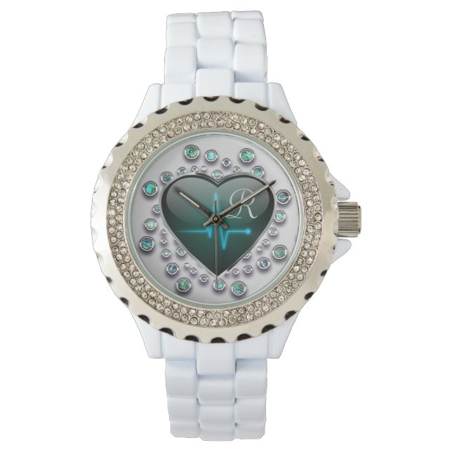 Nurse EKG Herz und Juwel Armbanduhr (Vorderseite)