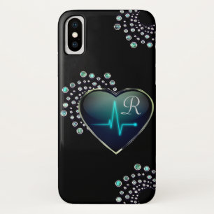 Nurse EKG line Herz und Juwel schwarz blau silber Case-Mate iPhone Hülle