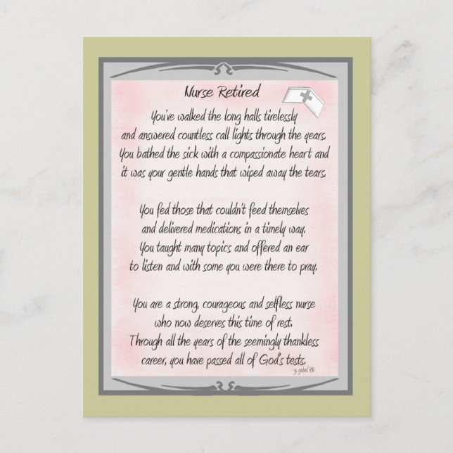 Nurse Gedicht Geschenke von ~~Gail Gabel, RN Postkarte (Vorderseite)