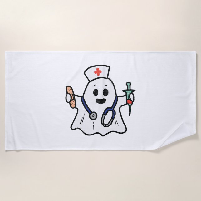 Nurse Ghost Scrub Halloween Kostüm für Krankenschw Strandtuch (Vorderseite)