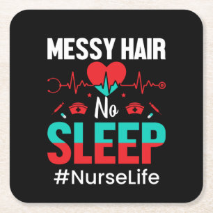 Nurse Gift Messy Hair Sleep Rechteckiger Pappuntersetzer