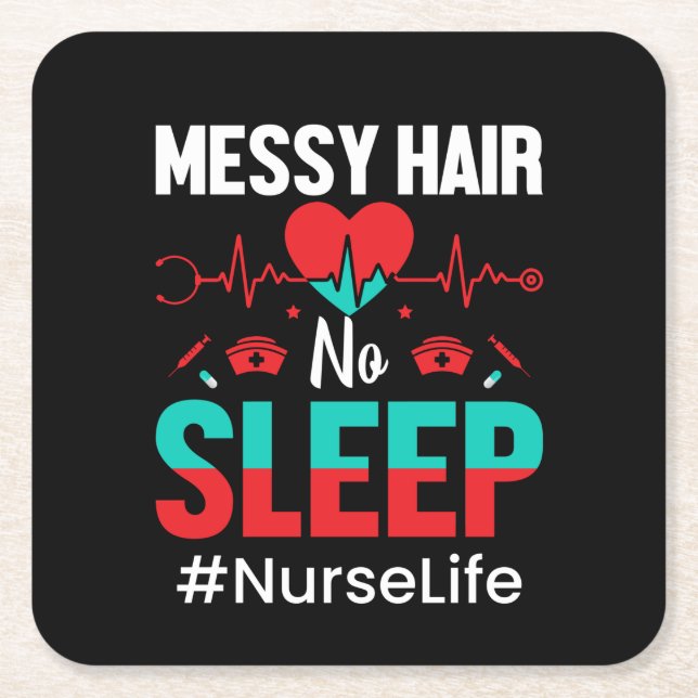 Nurse Gift Messy Hair Sleep Rechteckiger Pappuntersetzer (Vorderseite)