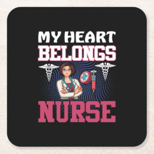 Nurse Gift My Heart Belongs Nurse Rechteckiger Pappuntersetzer