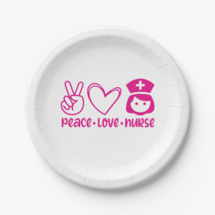 Nurse Gift Peace Liebe Nurse Pappteller