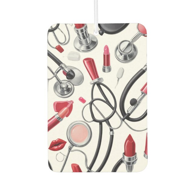 Nurse Glam - Stethoscope & Lipstick Pattern Autolufterfrischer (Vorderseite)