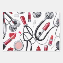 Nurse Glam - Stethoscope & Lipstick Pattern Geschenkpapier Set