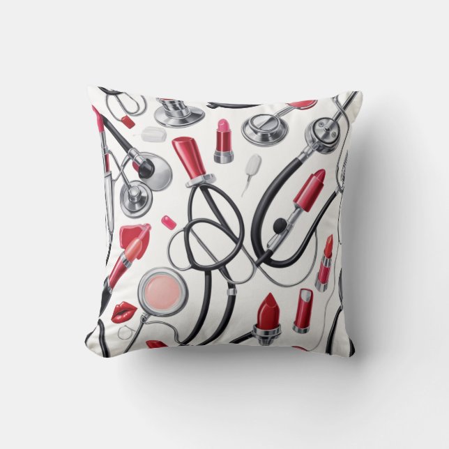 Nurse Glam - Stethoscope & Lipstick Pattern Kissen (Vorderseite)