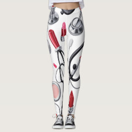 Nurse Glam - Stethoscope & Lipstick Pattern Leggings