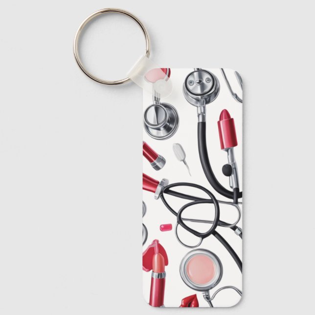 Nurse Glam - Stethoscope & Lipstick Pattern Schlüsselanhänger (Vorderseite)