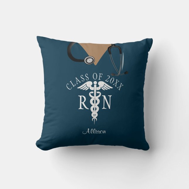 Nurse Graduate Blue Scrub Top Personalisiert Kissen (Vorderseite)