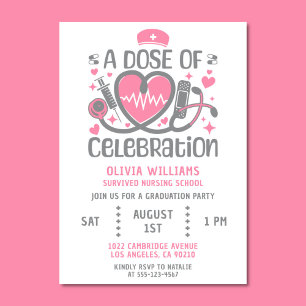 Nurse Graduation Party RN Modernes Rosa & Grau Einladung